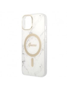 Set Guess Case+ Charger iPhone 14 6.1" white/white hard case Marble MagSafe