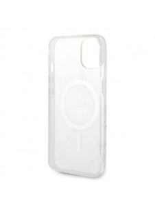 Set Guess Case+ Charger iPhone 14 6.1" white/white hard case Marble MagSafe