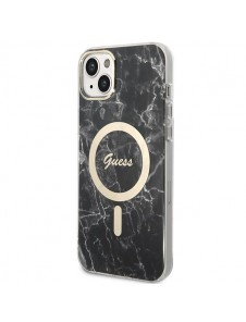 Set Guess GUBPP14SHMEACSK Case+ Charger iPhone 14 6.1" black/black hard case Marble MagSafe