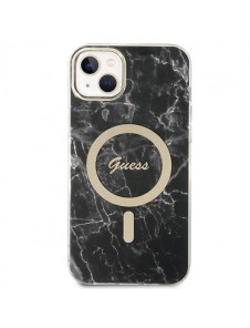 Set Guess GUBPP14SHMEACSK Case+ Charger iPhone 14 6.1" black/black hard case Marble MagSafe