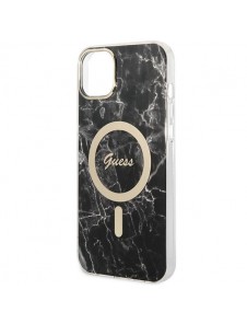 Set Guess GUBPP14SHMEACSK Case+ Charger iPhone 14 6.1" black/black hard case Marble MagSafe