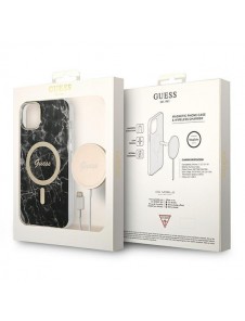 Set Guess GUBPP14SHMEACSK Case+ Charger iPhone 14 6.1" black/black hard case Marble MagSafe