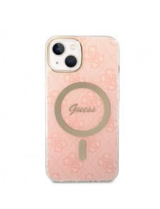 Set Guess Case+ Charger iPhone 14 6.1" pink/pink hard case 4G Print MagSafe