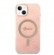 Set Guess Case+ Charger iPhone 14 6.1" pink/pink hard case 4G Print MagSafe