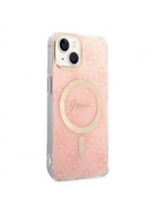 Set Guess Case+ Charger iPhone 14 6.1" pink/pink hard case 4G Print MagSafe