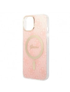 Set Guess Case+ Charger iPhone 14 6.1" pink/pink hard case 4G Print MagSafe