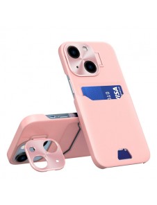 Leather Stand Case case for iPhone 14 cover card wallet with stand pink