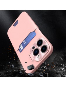 Leather Stand Case case for iPhone 14 cover card wallet with stand pink