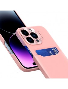 Leather Stand Case case for iPhone 14 cover card wallet with stand pink
