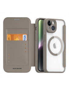 Dux Ducis Skin X Pro case iPhone 14 MagSafe magnetic flip cover beige
