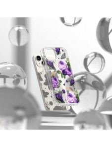 Ringke Fusion Design Armor Case Cover with Gel Frame for iPhone 14 transparent (Purple rose)