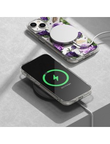 Ringke Fusion Design Armor Case Cover with Gel Frame for iPhone 14 transparent (Purple rose)