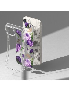 Ringke Fusion Design Armor Case Cover with Gel Frame for iPhone 14 transparent (Purple rose)