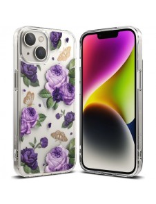 Ringke Fusion Design Armor Case Cover with Gel Frame for iPhone 14 transparent (Purple rose)