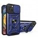 Hybrid Armor Camshield case for iPhone 14 armored case with camera cover blue