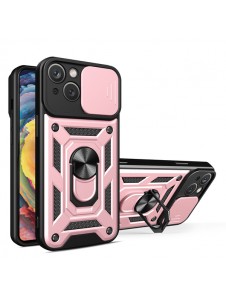 Hybrid Armor Camshield case for iPhone 14 armored case with camera cover pink