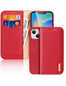 Dux Ducis Hivo Leather Flip Cover Genuine Leather Wallet for Cards and Documents iPhone 14 Red