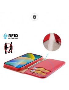 Dux Ducis Hivo Leather Flip Cover Genuine Leather Wallet for Cards and Documents iPhone 14 Red