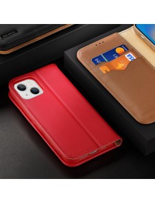 Dux Ducis Hivo Leather Flip Cover Genuine Leather Wallet for Cards and Documents iPhone 14 Red