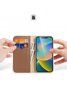 Dux Ducis Hivo Leather Flip Cover Genuine Leather Wallet for Cards and Documents iPhone 14 Brown
