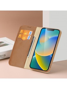 Dux Ducis Hivo Leather Flip Cover Genuine Leather Wallet for Cards and Documents iPhone 14 Brown