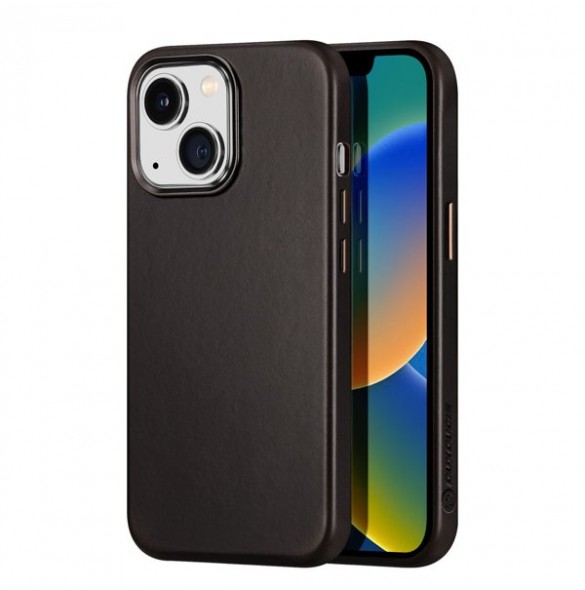 Dux Ducis Naples case for iPhone 14 leather cover dark brown