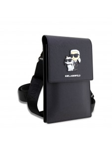 Karl Lagerfeld Saffiano Metal Logo NFT Wallet Phone Bag Black
