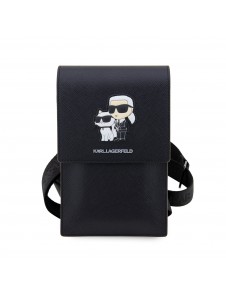 Karl Lagerfeld Saffiano Metal Logo NFT Wallet Phone Bag Black