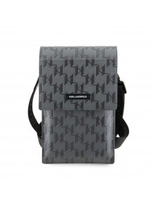 Karl Lagerfeld Saffiano Monogram Wallet Phone Bag Silver