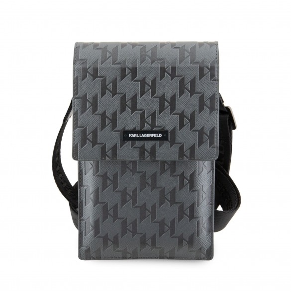 Karl Lagerfeld Saffiano Monogram Wallet Phone Bag Silver