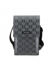 Karl Lagerfeld Saffiano Monogram Wallet Phone Bag Silver