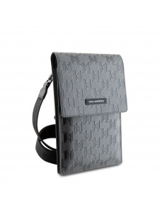 Karl Lagerfeld Saffiano Monogram Wallet Phone Bag Silver