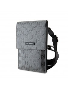 Karl Lagerfeld Saffiano Monogram Wallet Phone Bag Silver