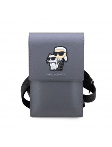 Karl Lagerfeld Saffiano Metal Logo NFT Wallet Phone Bag Silver