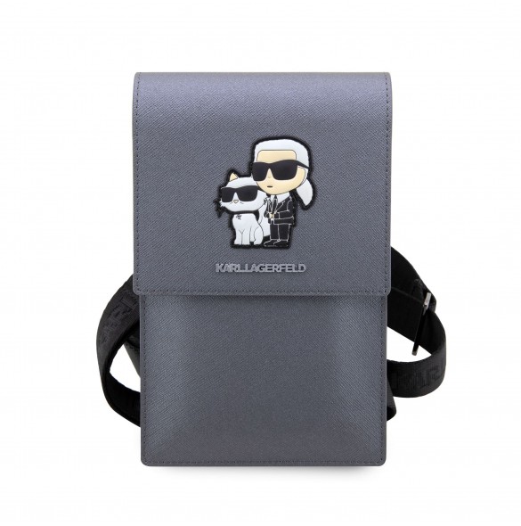 Karl Lagerfeld Saffiano Metal Logo NFT Wallet Phone Bag Silver