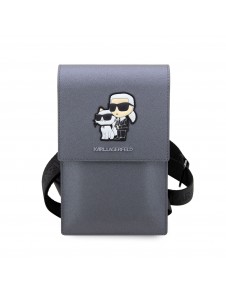 Karl Lagerfeld Saffiano Metal Logo NFT Wallet Phone Bag Silver