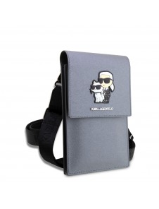 Karl Lagerfeld Saffiano Metal Logo NFT Wallet Phone Bag Silver
