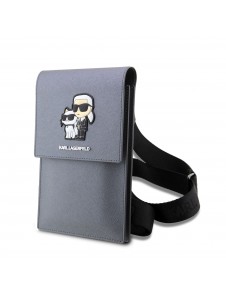 Karl Lagerfeld Saffiano Metal Logo NFT Wallet Phone Bag Silver