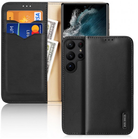 Dux Ducis Hivo case Samsung Galaxy S23 Ultra cover with flip wallet stand RFID blocking black