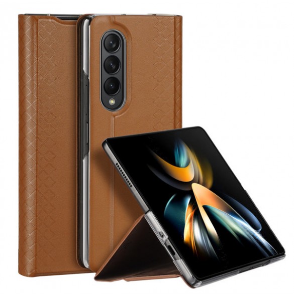 Dux Ducis Bril case for Samsung Galaxy Z Fold4 with a flip wallet stand brown