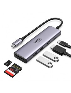 Ugreen multi-functional HUB USB Type C - 2x USB 3.2 Gen 1 / HDMI 4K 60Hz / SD and TF card reader / USB Type C PD 100W gray