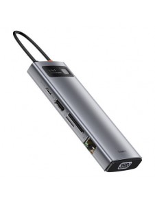 Baseus Metal Gleam 9in1 multifunctional USB Type C HUB - 3x USB 3.2 Gen 1 5Gbps RJ45 1Gbps gray