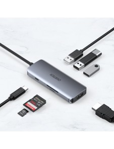 Choetech 7in1 multifunctional USB Type C HUB - 3x USB 3.2 Gen 1 / SD and TF memory card reader / HDMI 4K 30Hz / USB Type C gray