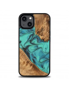 Wood and resin case for iPhone 15 Plus Bewood Unique Turquoise - turquoise and black