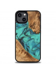 Wood and resin case for iPhone 15 Plus Bewood Unique Turquoise - turquoise and black