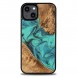 Wood and resin case for iPhone 15 Plus Bewood Unique Turquoise - turquoise and black