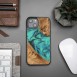 Wood and resin case for iPhone 15 Plus Bewood Unique Turquoise - turquoise and black