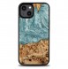Wood and resin case for iPhone 15 Plus Bewood Unique Uranus - blue and white