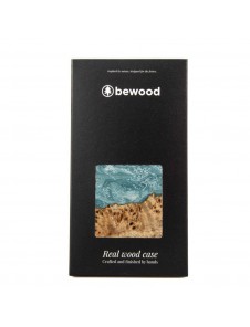 Wood and resin case for iPhone 15 Plus Bewood Unique Uranus - blue and white