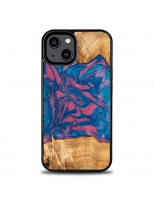 Wood and resin case for iPhone 15 Plus Bewood Unique Vegas - pink and blue